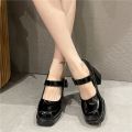 2023 New Women Pumps Gothic Mary Jane Female Sandals Super High Chunky Heel Platform Square Toe Retro Vintage Girl Ladies Shoes.