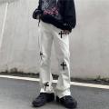 Fashion Brand Cross Jeans Men High Street White Denim Homme Loose Straight Wide Leg Pants Male Casual Streetwear Trousers Gothic.