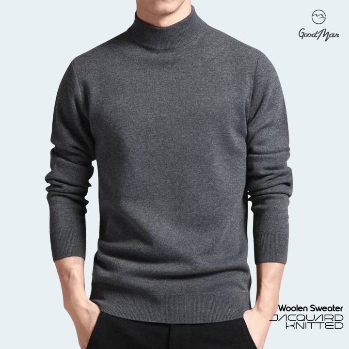 Premium Quality Dark Gray Color Cotton High Neck Full Sleeve Sweater for Men
