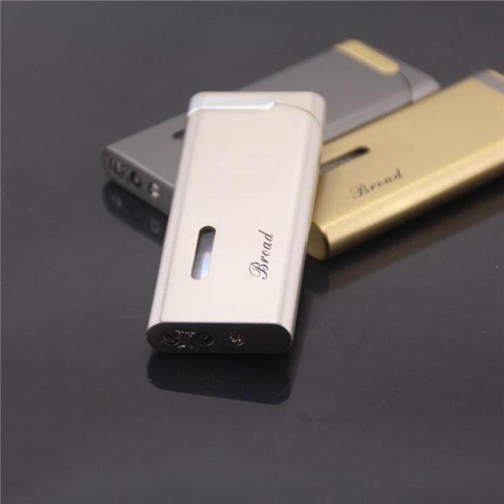 Flat Portable Ultra-Thin Metal Gas Lighter Inflatable Windproof Cigarette Lighter Red Flame Refillable Butane