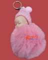 Wooled Doll Shaped Key Ring - Pink and Grey - Doll. 