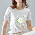 Street Fashion Women's T-shirt White Classic Daisy 3D Pattern Printing T-shirt Top O-neck Ladies Youth Commuter All-match Top. 
