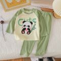 New Baby Boys Girls Warm Pajamas Kids Cute Cartoon Animal O-Neck T-Shirt Tops with Pants Pyjamas Children's Autumn Clothing Sets.