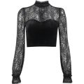 Goth Black Long Sleeve Corset Crop Tops Women Aesthetic V-Neck Velvet Lace Mesh T-Shirts Y2K Harajuku Vintage Fashion Tops. 