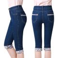 Korean Fashion Capri Blue Denim Pants Women Summer 2023 Vintage High Waist Jeggings Jeans Short Pencil Pants Breeches Leggings.