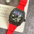 New men's three needle quartz watch for foreign trade, European and American sports silicone ghost head watch, barrel shaped Richard watch wholesale.