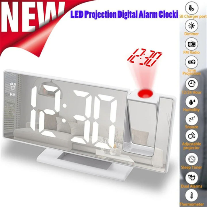 D Shop LED Digital Alarm Clock Projection Clock Projector Ceiling Clock with Time Temperature Display Backlight Snooze Clock for Home-Multicolor