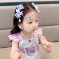 Children Cute Baby Mermaid Princess Pearl Fringe Bow Forehead Chain Hairpin Fairy Hair Accessories Cartoon Girls Hair Clip.