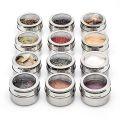 LMETJMA Magnetic Spice Jars With Wall Mounted Rack Stainless Steel Spice Tins Spice Seasoning Containers With Spice Label KC0305. 