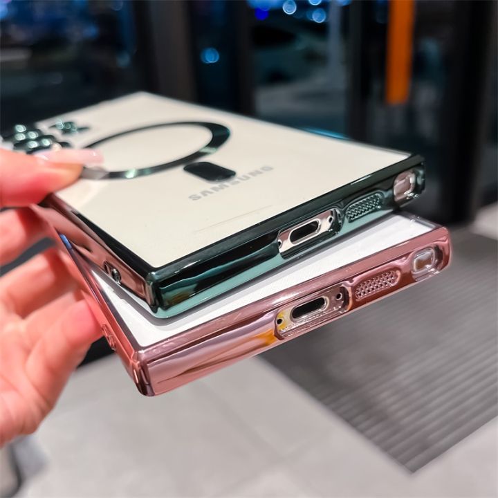 Plating%20Magnetic%20Magsafe%20Case%20For%20Samsung%20Galaxy%20S23%20S20%20S21%20S22%20Plus%20Ultra%20FE%20Note%2020%2010%20Wireless%20Charge%20Transparent%20Soft%20Cover%20-%20Image%205