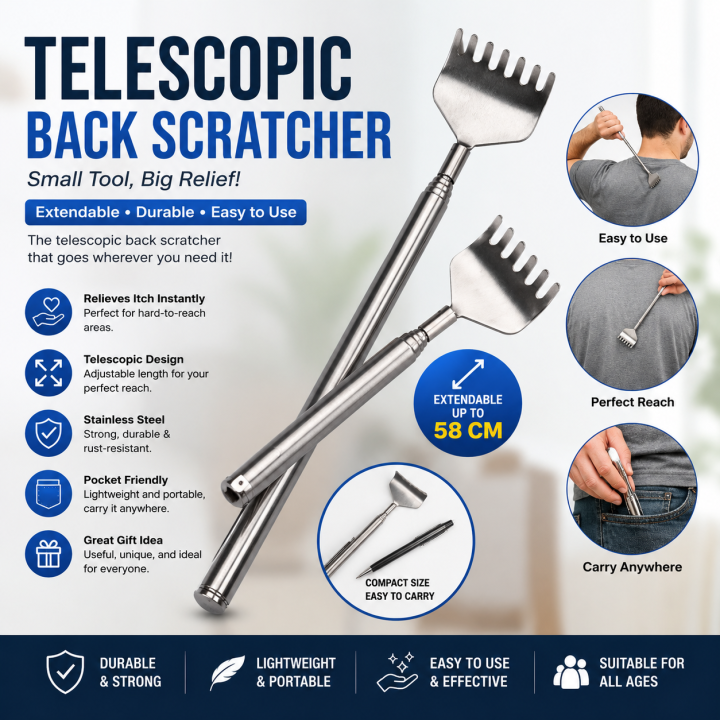 Itch Scratch Massage Tool-Stainless Steel Telescopic Portable Adjustable Size Pen ClipTelescopic Back Scratcher
