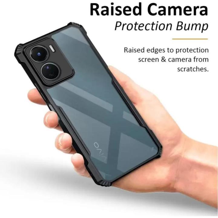 Vivo y02s এর জন্য ব্যাক কভার (কালো, স্বচ্ছ) (Back Case Cover For Smartphone)