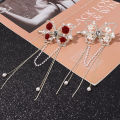 New Retro Fashion Red And White Flower Butterfly Tassel One Word Hair Clip Elegant Accessories For Women.