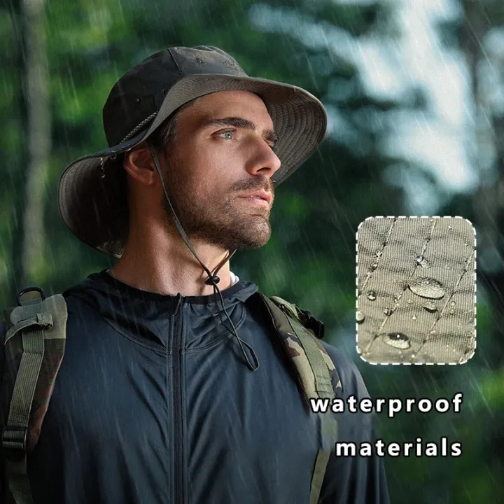 Men%20Bucket%20Hat%20Letter%20Embroidery%20Leather%20Label%20Cowboy%20Hat%20Waterproof%20Outdoor%20Hiking%20Fishing%20Cap%20Light%208cm%20Brim%20Anti-UV%20Sun%20Hat%20-%20Image%202