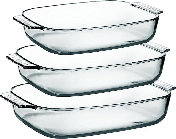 Fenix  Oven Proof Glass Serving Dish- Transparent 3 Pcs Set. Oven Use And Serving Dish And Bakeware.