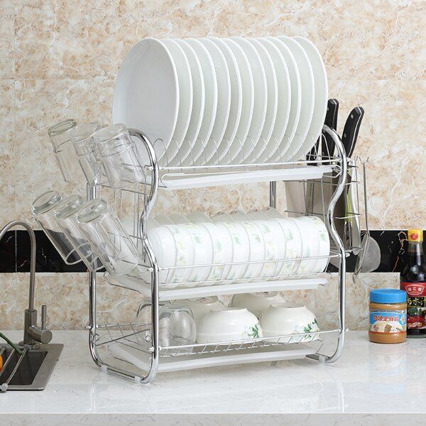 Premium 3 Level Kitchen Organizer Stainless Steel Dish Rack