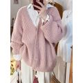 Korean Thick Needle Sweater Coat College v Collar Long Sleeve Knitted Cardigan Solid Color Casual Loose Temperament Shawl Outer Match. 