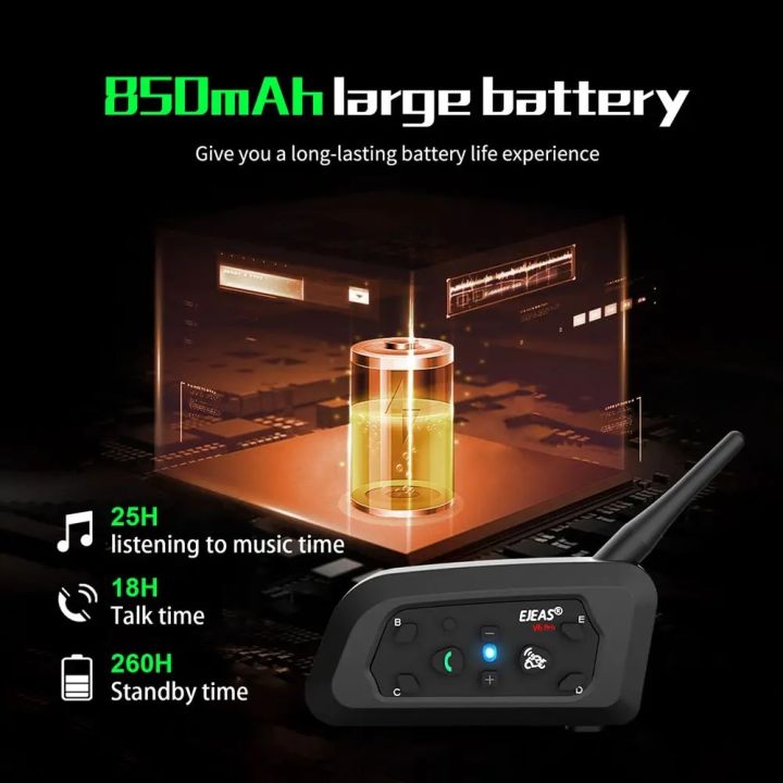 EJEAS%20V6%20PRO+%20Motorcycle%20Intercom%20Helmet%20Bluetooth%20Headset%206%20Riders%20800m%20Communicator%20Waterproof%20V5.1%20Music%20Player%20Interphone%20-%20Image%205