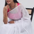 Japanese Half Silk Saree for Women - White Color Flat Muslin Saree - Suitable for Any Season.