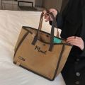 Personalised Contrast Canvas Tote Bag Custom Embroidered Large Capacity Shoulder Bag Outdoors Portable Bento Bag Gift. 