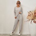 Fashion Casual Solid Sleepwear Women Thread Knitting 2 Piece Set Long Trousers Suit Autumn Winter Pullover Tops Leisure Homewear. 