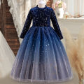 GC Girls Long Sleeve Princess Dress Gradient Starry Sky Mesh Skirt Velvet Party Dress For Wedding Masquerade Party. 