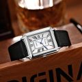 (New) fashion design rectangle dial quartz watch for men casual leather strap business wristwatch.