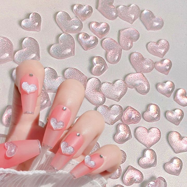 1Bag 3D Transparent Love Heart Charm For Nail Art Decoration Clear Resin Nail Charms Rhinestone Jewelry for Manicure Accessories