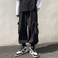 insFashion Cargo Pants Male Korean Trendy Hong Kong Style Student Drawstring Ankle-Tied Loose Ninth Straight Casual Pants. 