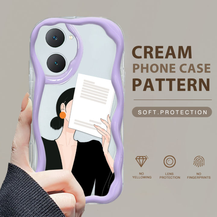BILI%20for%20Vivo%20Y03%20Y18%20Y18e%20Back%20Cover%20Elegant%20Girl%20Pattern%20Cream%20Texture%20Wavy%20Soft%20Silicone%20Mobile%20Phone%20Covers%20-%20Image%202