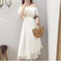 Women's Summer Beach Style Chiffon White Long Dress Lady Graceful Fairy Layers Ruffles Off-Shoulder Dresses Evening Party Gown.