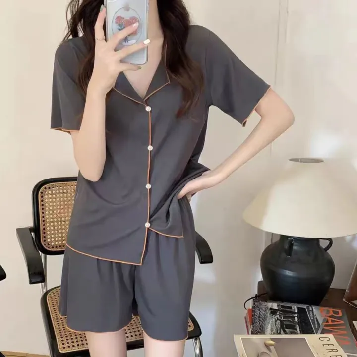 Comfortable%20Women's%20pajamas%20Trendy%20Tops%20and%20shorts%20Two-piece%20Pajama%20set%20Soft%20fabric%20Deep%20V-neck%20Sleepwear%20for%20Summer%20Female%20-%20Image%208