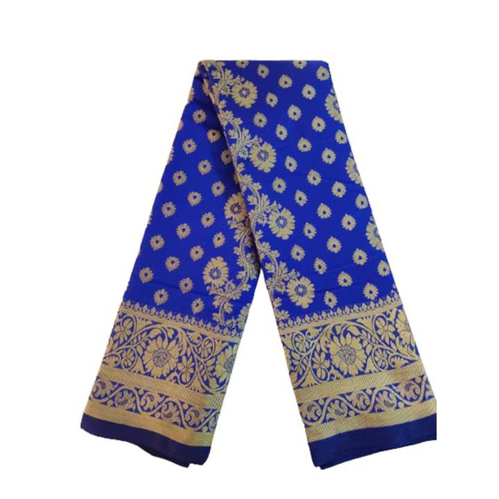Golden Dark Blue Semi Kathan Saree main image 1