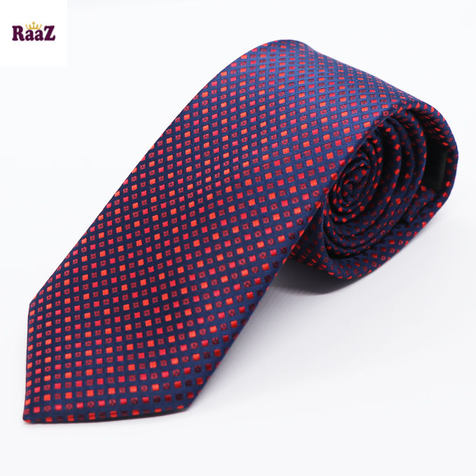 Matte Navy Blue & Red Embroidery Men Neck Tie