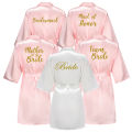 Team Bride Maid of Honor Gold Letter Print Kimono Faux Silk Women Wedding Preparewear Bridal Party Bridesmaid Robes.