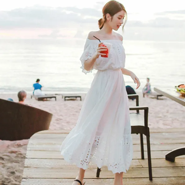 fancy beach dresses for women SOLE Lisboa | Fleur Dress White – main image 1