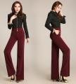 High waist women fashion office work pants plus size wide leg ladies formal trousers black red female wide leg pants.