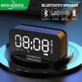 GOOJODOQ Wireless LED Bluetooth Speaker Smart Alarm Clock Portable Mini Super Bass Stereo Hands-free Calling Mirror Screen.
