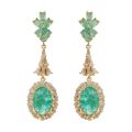 New Luxury Colored Gemstone Earrings Ocean Green Diamond Stud Earrings Vintage Emerald Drop Pear Drop Earrings Long Women.
