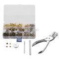 300 Sets Leather Rivets Double Cap Rivet Tubular Metal Studs with Punch Pliers Fixing Set Tools for DIY Leather Craft Rivets Replacement.