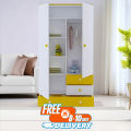 2 Door Multipurpose Almirah for Bedroom with Locker Drawers Hanging space Or Clothes storage Shelve - White + Yellow. 