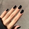 24 Pcs Medium Square Press On Nails Red Winter Warm Solid Color Nails Glossy Artificial Finger Manicure False Nails.