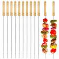 12Pcs Stainless Steel Barbecue Stick with Wooden Handle. 
