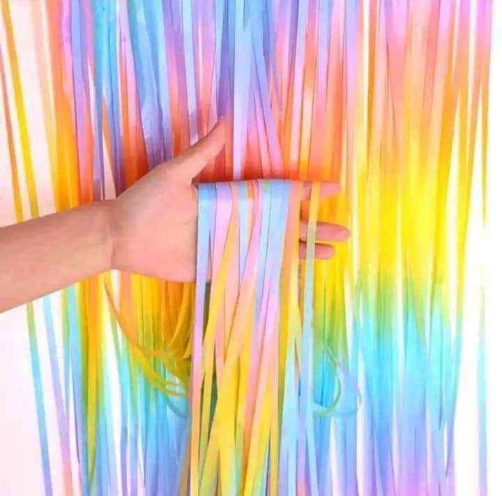 Rainbow Gradient Colorful Metallic Foil Fringe Curtain/Pastel Candy Colored Metallic Tinsel Curtain Backdrop for Birthday Party Baby Shower Party Decoration