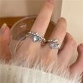 Fashion Y2K Zircon Blue Moonlight Stone Heart Rings Light Luxury Elegant Delicate Bow Knot Finger Ring Women Jewelry Gifts. 
