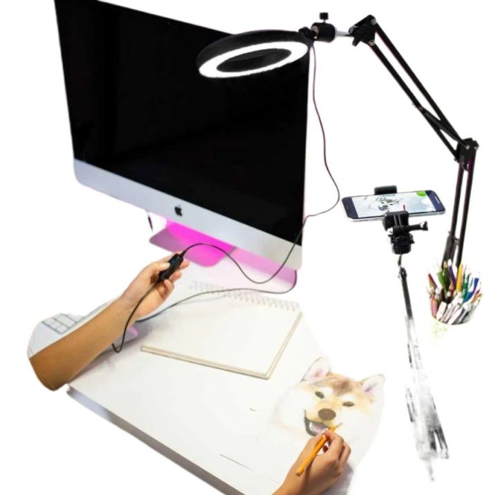 Overhead%20Video%20Stand%20with%2010%20inch%20Ring%20Light%20with%20Phone%20Mount%20for%20YouTube%20Live%20Streaming%20LED%2010inch%20Ring%20Light%20with%20Smartphone%20Holder%20Tabletop%20Lighting%20Kit%20-%20'Inner%20Artist%20Plus%20II%20-%20Image%202