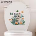 Pvc Toilet Decal Cartoon Cat Butterflies Toilet Sticker Waterproof Pvc Wall Art for Living Room Bedroom Bathroom Animal Flower Decoration Decal Cartoon Cat Toilet Sticker.