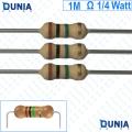 1M ohm 1/4 watt Quarter watt Resistor  ±5% 1MΩ 1000000 ohms Carbon Film Resistance. 