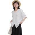 Shirt Korean Style Floral French Top Doll Collar Summer Short Sleeve Chiffon T T-shirt New 2024 Hot Girl. 