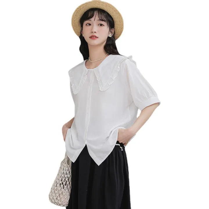 Shirt%20Korean%20Style%20Floral%20French%20Top%20Doll%20Collar%20Summer%20Short%20Sleeve%20Chiffon%20T%20T-shirt%20New%202024%20Hot%20Girl%20-%20Image%203